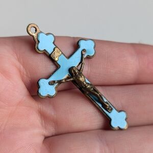 Antique crucifix Jesus on the cross necklace pendant charm, early 1900s